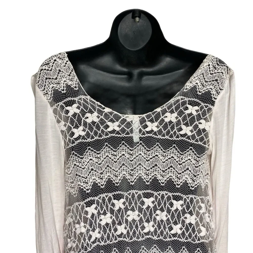Free People Blouse Top Womens Small Light Pink Lace Open Back Coquette Romantic